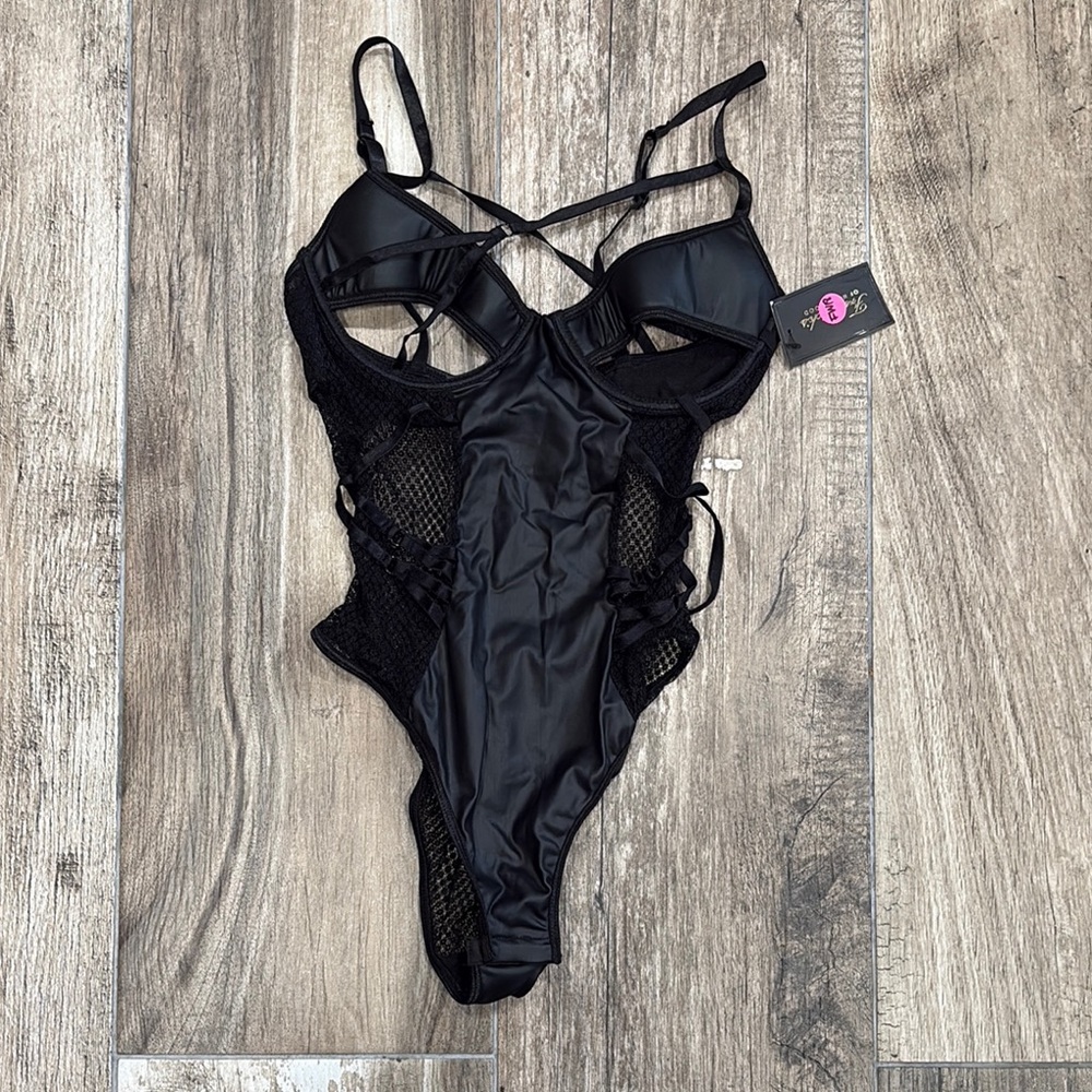 Frederick's of Hollywood Black Lace Chemise with Plunging Neckline